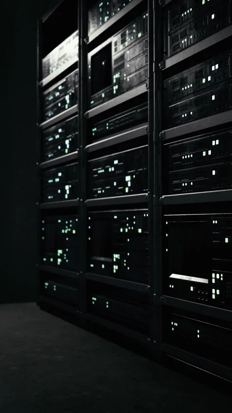 High tech server room with illuminated racks during nighttime operation Stock Footage 316165024