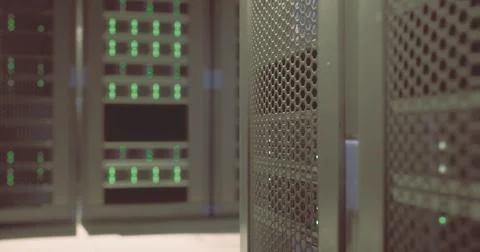 High tech server room with illuminated equipment in a data center environment Stock Illustration