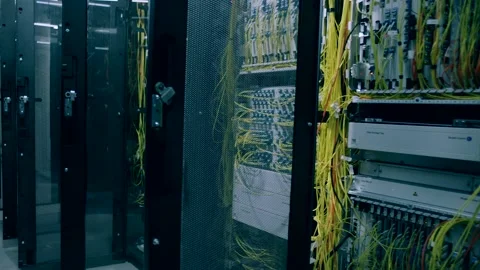 High tech server room with metallic doors . Inside telecom server room . Stock Footage 132670627