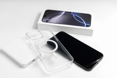 High-tech smartphone with magnetic case and powerbank Stock Photos