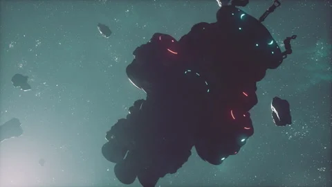 High-tech space station explores a cosmic cloud of interstellar matter and dust Stock Footage 250024719