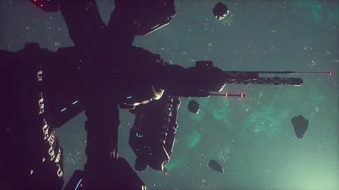 High-tech space station explores a cosmic cloud Illustrazione stock