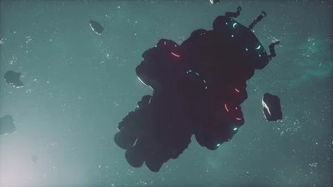 High-tech space station explores a cosmic cloud of interstellar matter and du Stock Illustration