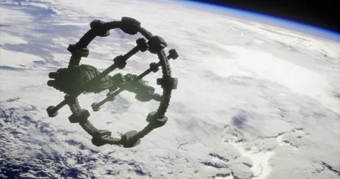 High tech space station orbiting Earth with advanced design 스톡 동영상 325030760