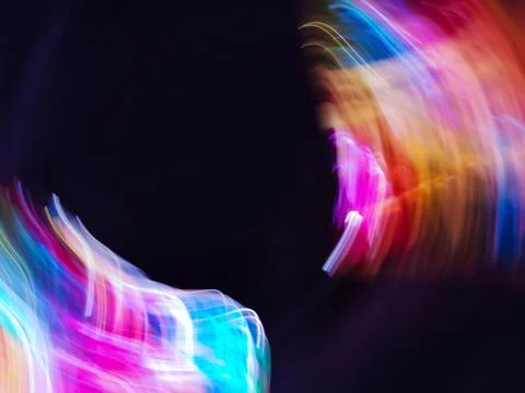 High tech spacecraft flies into space colored blurry abstract background Stock Photos