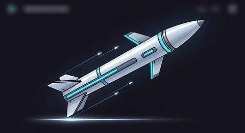 High tech spaceship flying through space with glowing blue light accents an.. Stock Illustration