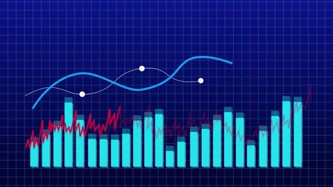 High-tech statistical visualization with blue grid, bar and line charts, an.. Stock Footage 321587693