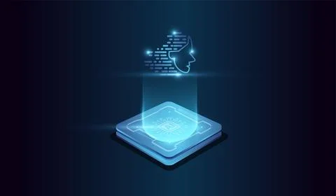 A High tech style artifical intelligence head concept vector illustration. .. Stock Illustration