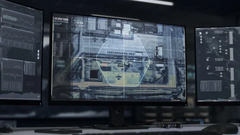 High tech surveillance scanner gathers secret intel about the enemy aircrafts Stock Footage 197343483
