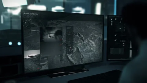 High Tech Surveillance Tracking Program Finds Military Base By Territory Scan Stock Footage 247512250