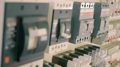 High-tech on-off switches with a large knob and overload protection settings Stock Footage 333418750