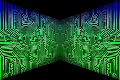 High tech technology digital circuit computer science internet electronic chip Illustrazione stock