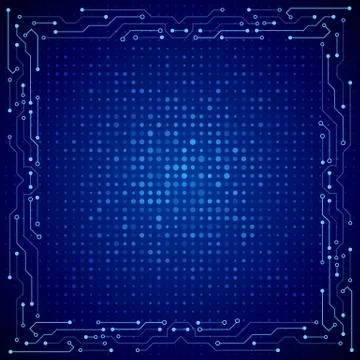 High-tech technology frame on the blue background. Illustrazione stock