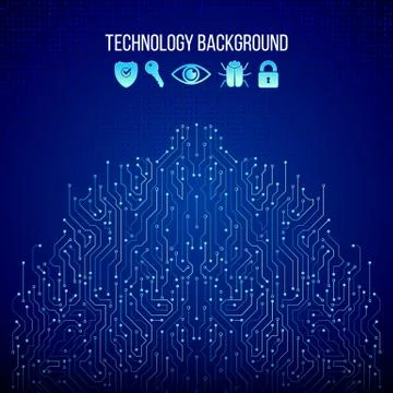 High-tech technology texture on the blue background. Illustrazione stock