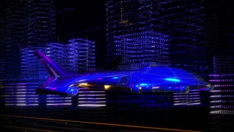 High tech transport is passing through the futuristic virtual digital space Stock Footage 223406221