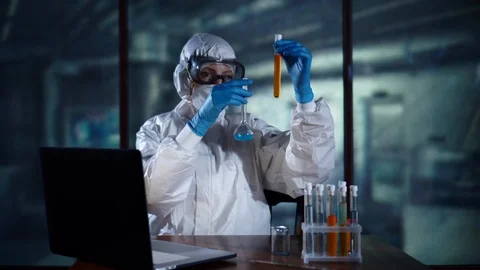 High Tech Ultra Modern Laboratory, Scientists Conducting experiments and Mixing Stock Footage 95350877