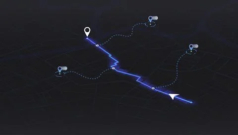 High tech urban grid featuring neon navigation path and multiple checkpoints. Stock Illustration