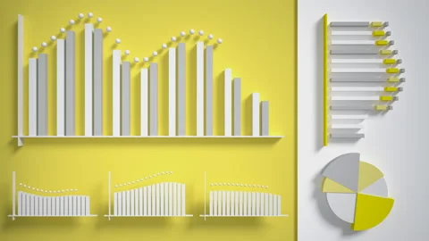 High-tech user interface with animation of histograms and graphs in white and ye Stock Footage 181830533