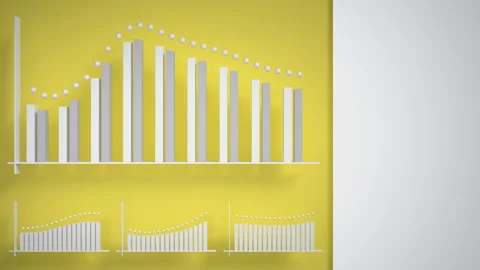 High-tech user interface with animation of histograms and graphs in white and ye Stock Footage 181833703