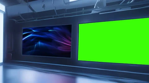 High-Tech Virtual TV Studio with Interactive Elements Stock Footage 233885536