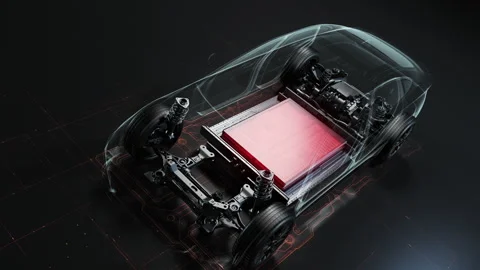 High-tech visualization of electric car internal structural components. Video stock 329289826