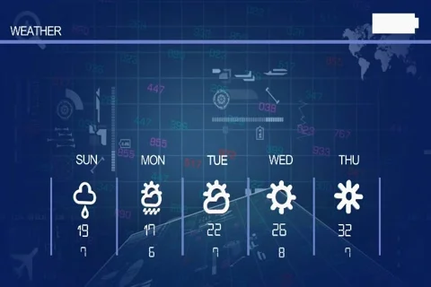 High Tech - Weather Forecast - Code - Sunny - Rain - Thunder - Blue Stockbeeldmateriaal 68606466