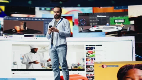 High tech web lifestyle of an internet user checking real time notifications Stock Footage 311306085