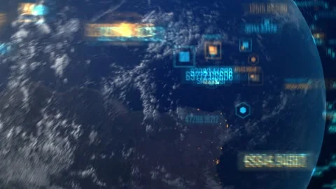 High Tech World 4K. Animated rotating 3D earth. Vídeo Stock 332992307