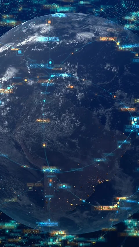 High Tech World VERTICAL. 3D Rotating earth. Stock Footage 332992294