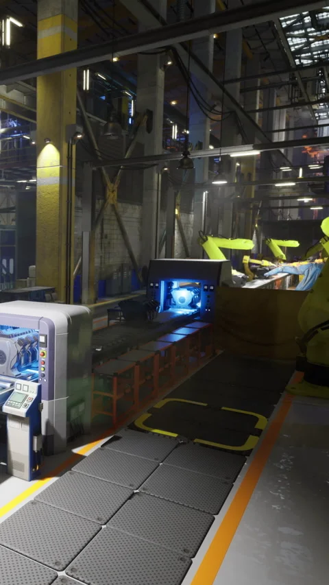 High tech zone displaying robotic arms in a modern facility Stock Footage 331833869
