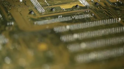 High technology background, computer circuit board. Focus pulling macro shot. Stock Footage 22407508