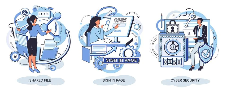 High technology concept metaphors. Header for website. Shared file, sign in page Stockillustratie