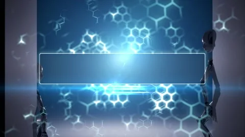 High Technology intro animation with cyborg robots looking for title or text Stock-Footage 336307494