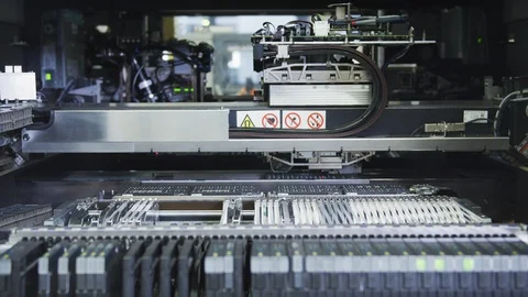 High Technology Production Plant - Computerized Chip Manufacturing Stock Footage 85702290