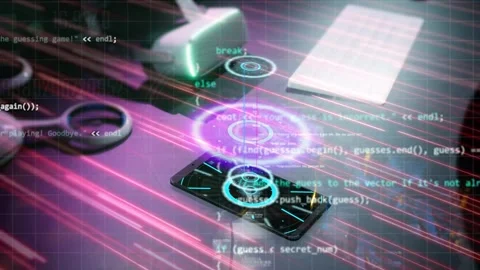 High technology security video animation. Ai danger for phone and Stock Footage 333519806