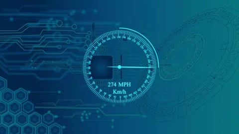 High-technology speedometer and moving pointer, racing speed counter illust.. 스톡 일러스트