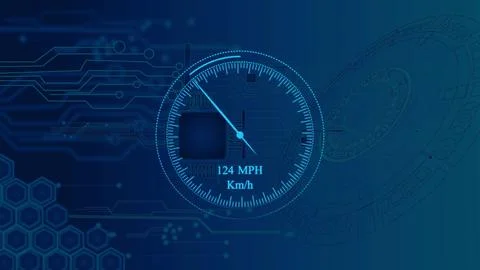 High-technology speedometer and moving pointer, racing speed counter illust.. 스톡 일러스트
