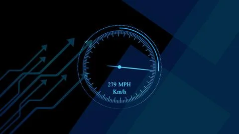 High-technology speedometer and moving pointer, racing speed counter illust.. Illustrazione stock