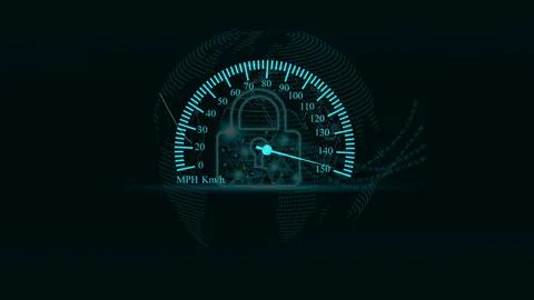 High-technology speedometer and moving pointer, racing speed counter illust.. Stock Illustration