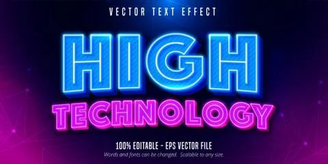 High technology text, neon style editable text effect Stock Illustration