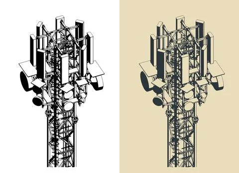 High telecommunications tower close up illustrations Stock Illustration