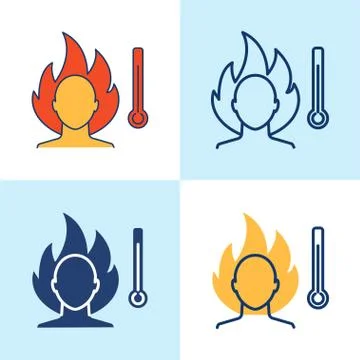 High temperature icon set in line style Stock Illustration