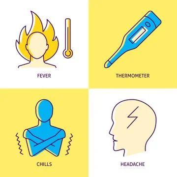 High temperature icon set in line style Stock Illustration