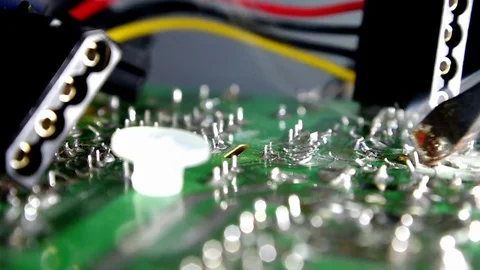 High temperature soldering contacts on the circuit Board Video stock 72429576