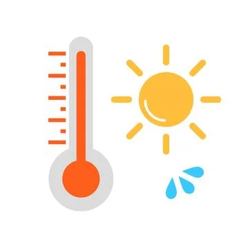 High temperature thermometer and sun and sweat icon set. Summer. Vector. Stock Illustration