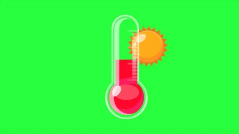 High Temperature Thermometer with Sun Animation on Green Screen Stock Footage 322090773