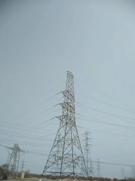 The high tension wire with huge tower Stock Photos