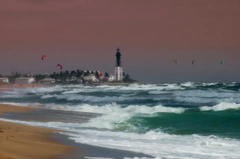 High tide with lighthouse Stock Photos