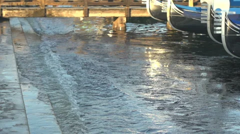 High tide splashes against Venice steps - slow motion Stock Footage 40105997