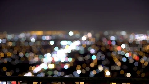 High Top City Night View of Orange County California, Orbs, Bokeh Stock Footage 92556963